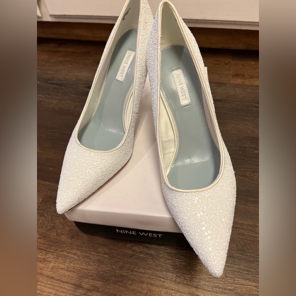 White glitter pumps
